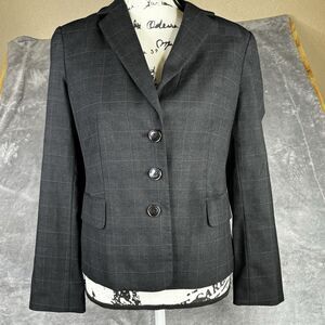 Victor Alfaro Womens Blazer 4 Wool Blend Charcoal Gray Plaid Career Jacket Small